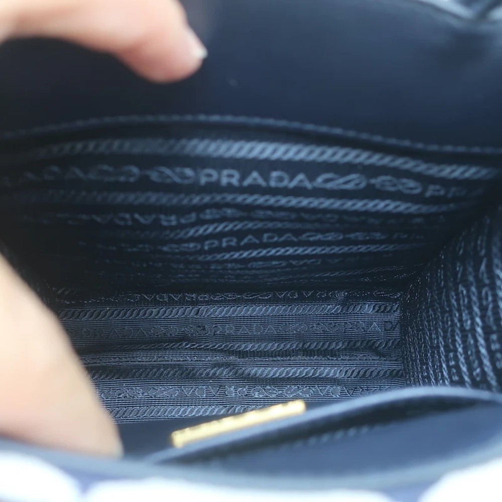 Prada Symbole Mini Tote Baltic Blue/White Embroidered Jacquard Crossbody Bag NEW - Picture 10 of 12